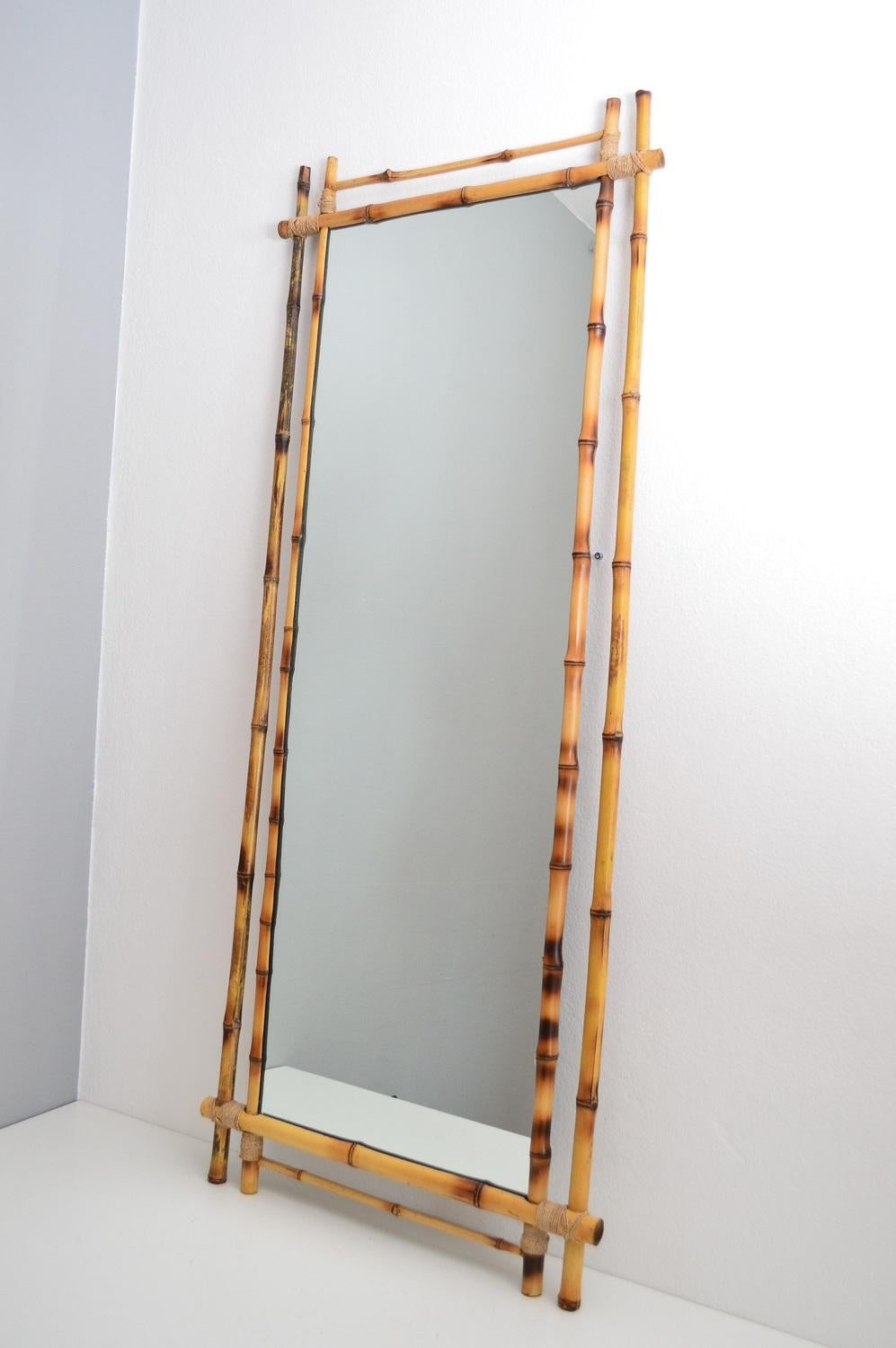 Italian Midcentury Wall Mirror in Real Bamboo Frame, 1960s 12