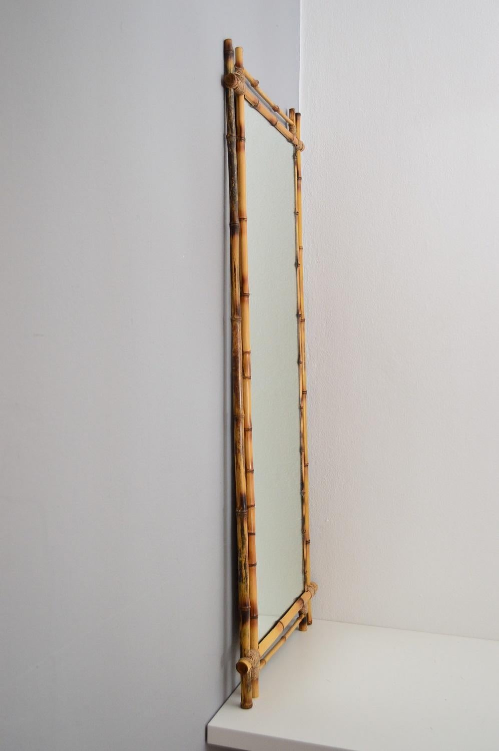 Mid-20th Century Italian Midcentury Wall Mirror in Real Bamboo Frame, 1960s