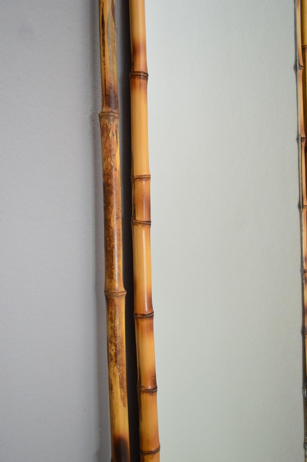 Italian Midcentury Wall Mirror in Real Bamboo Frame, 1960s 1