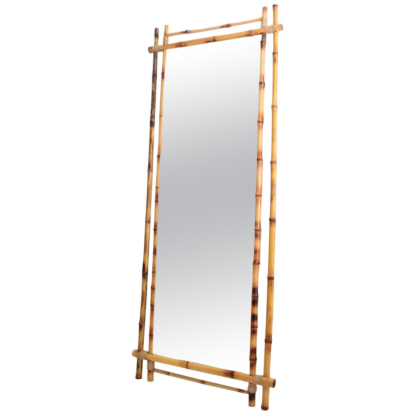 Italian Midcentury Wall Mirror in Real Bamboo Frame, 1960s