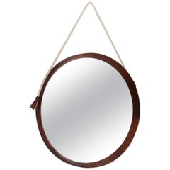 Italian Midcentury Wall Mirror in Teak with Nylon Strip, 1950s