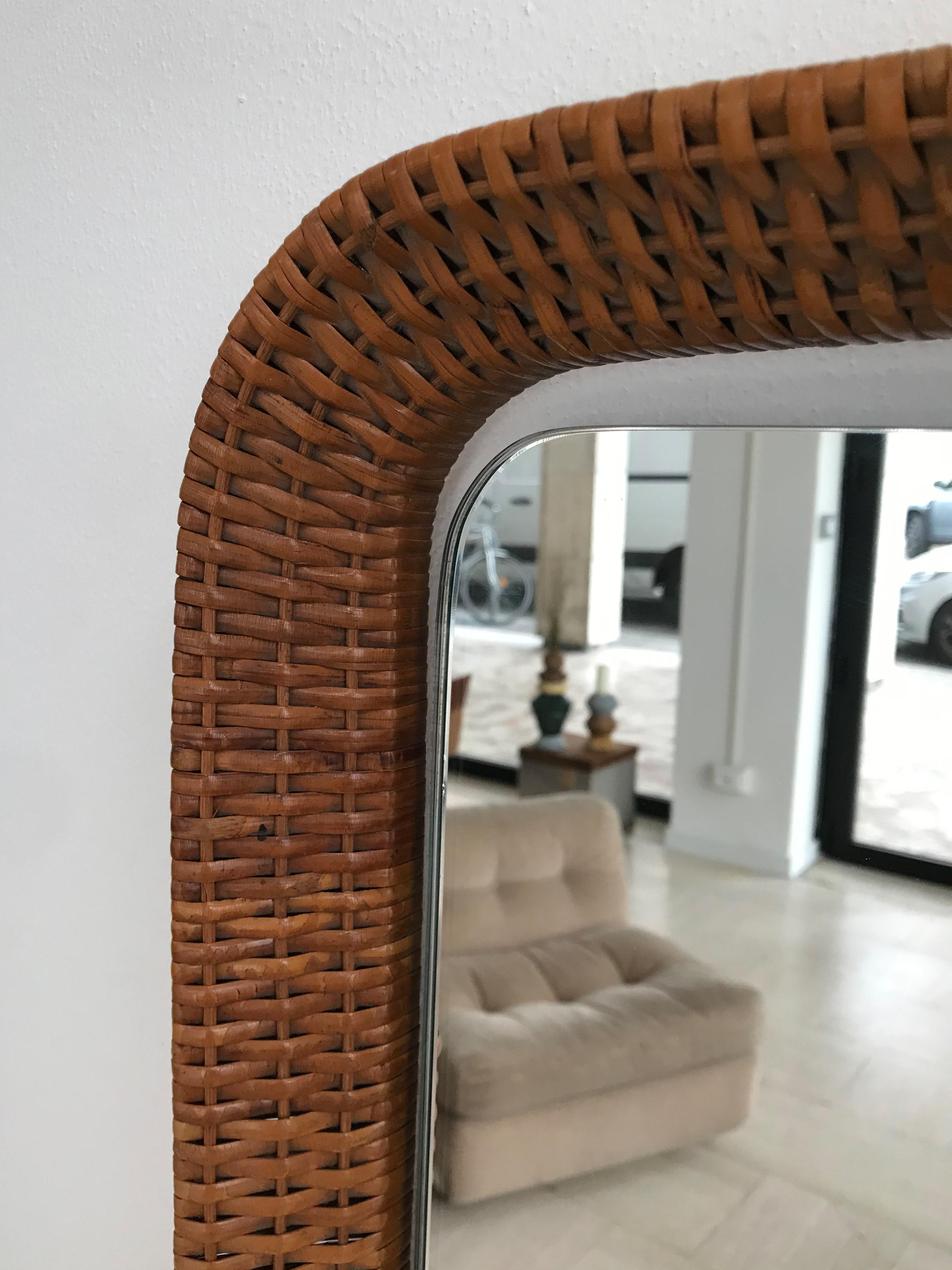 Italian Midcentury Wall Mirror with Bamboo Frame, 1960s For Sale 5