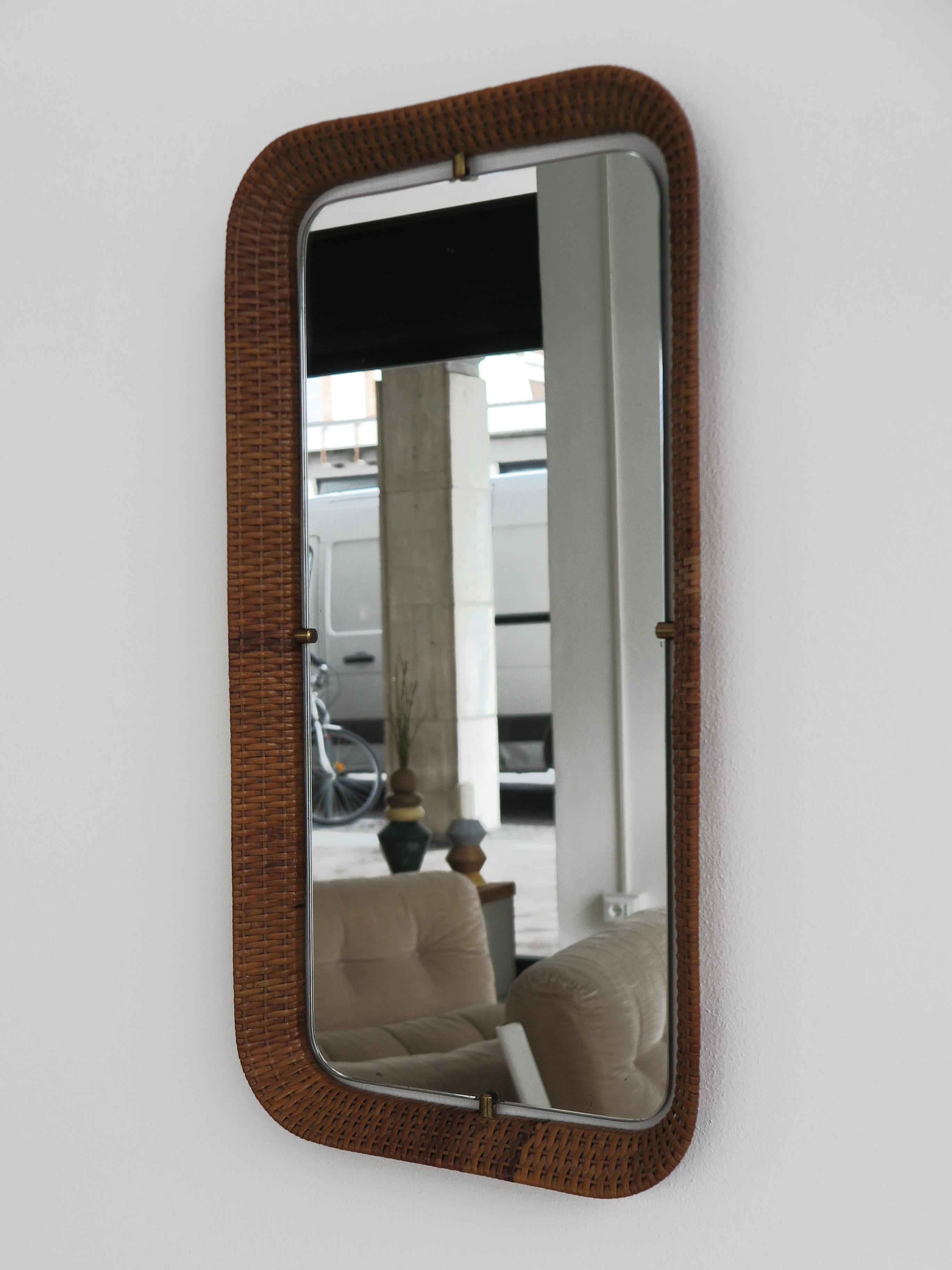 Mid-Century Modern Italian Midcentury Wall Mirror with Bamboo Frame, 1960s For Sale