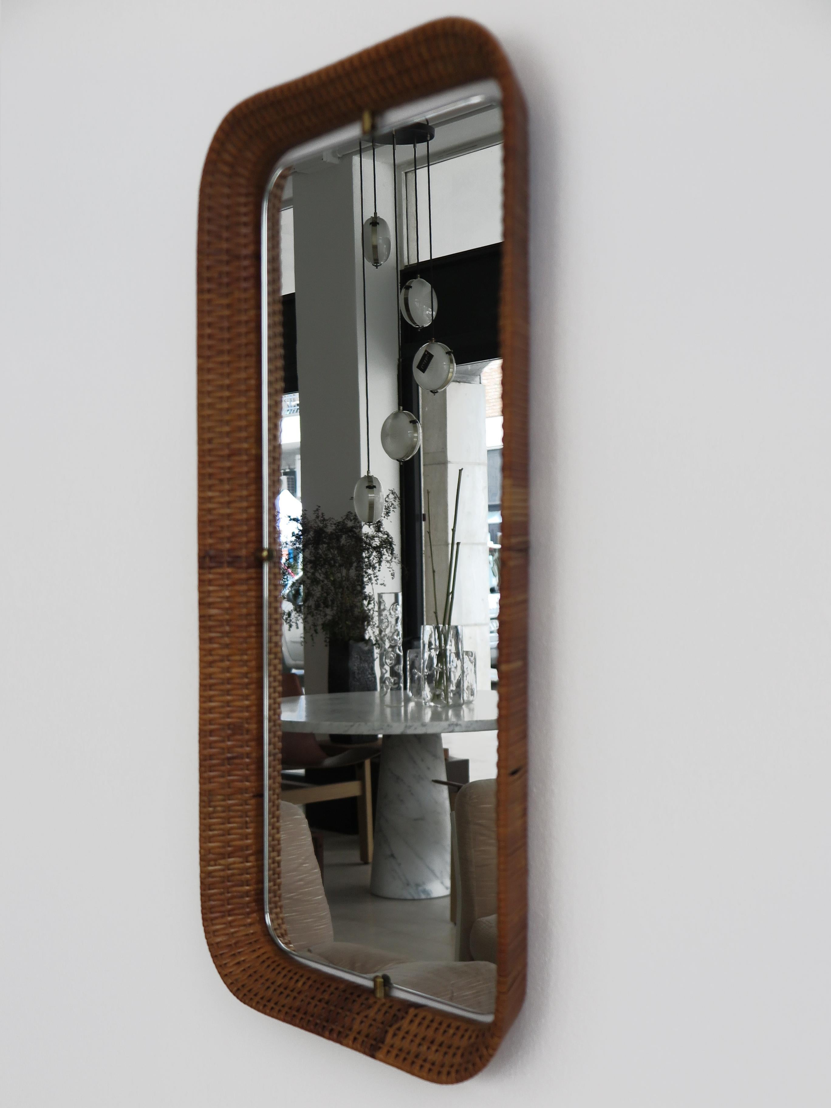 European Italian Midcentury Wall Mirror with Bamboo Frame, 1960s For Sale