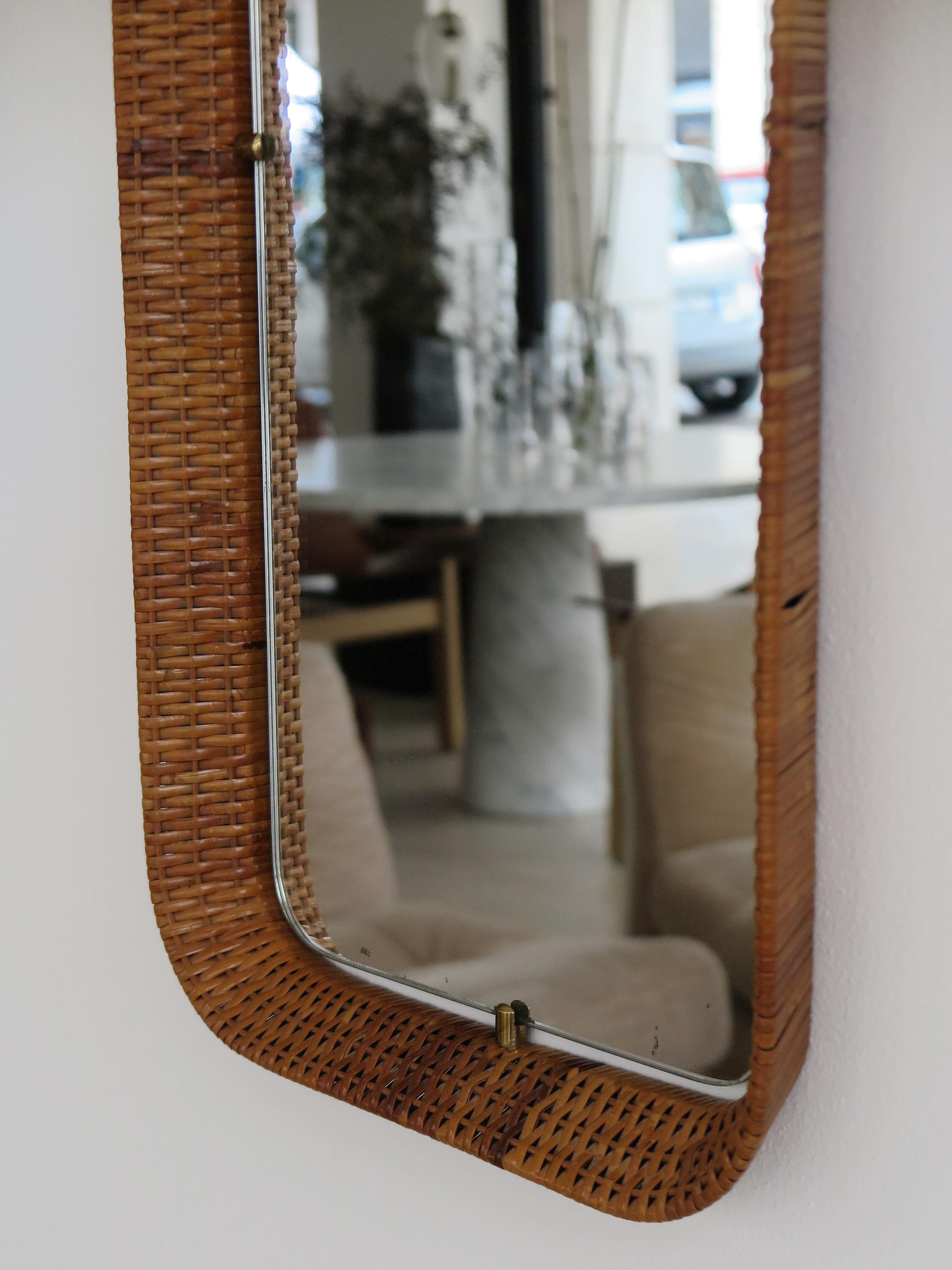 Mid-20th Century Italian Midcentury Wall Mirror with Bamboo Frame, 1960s For Sale