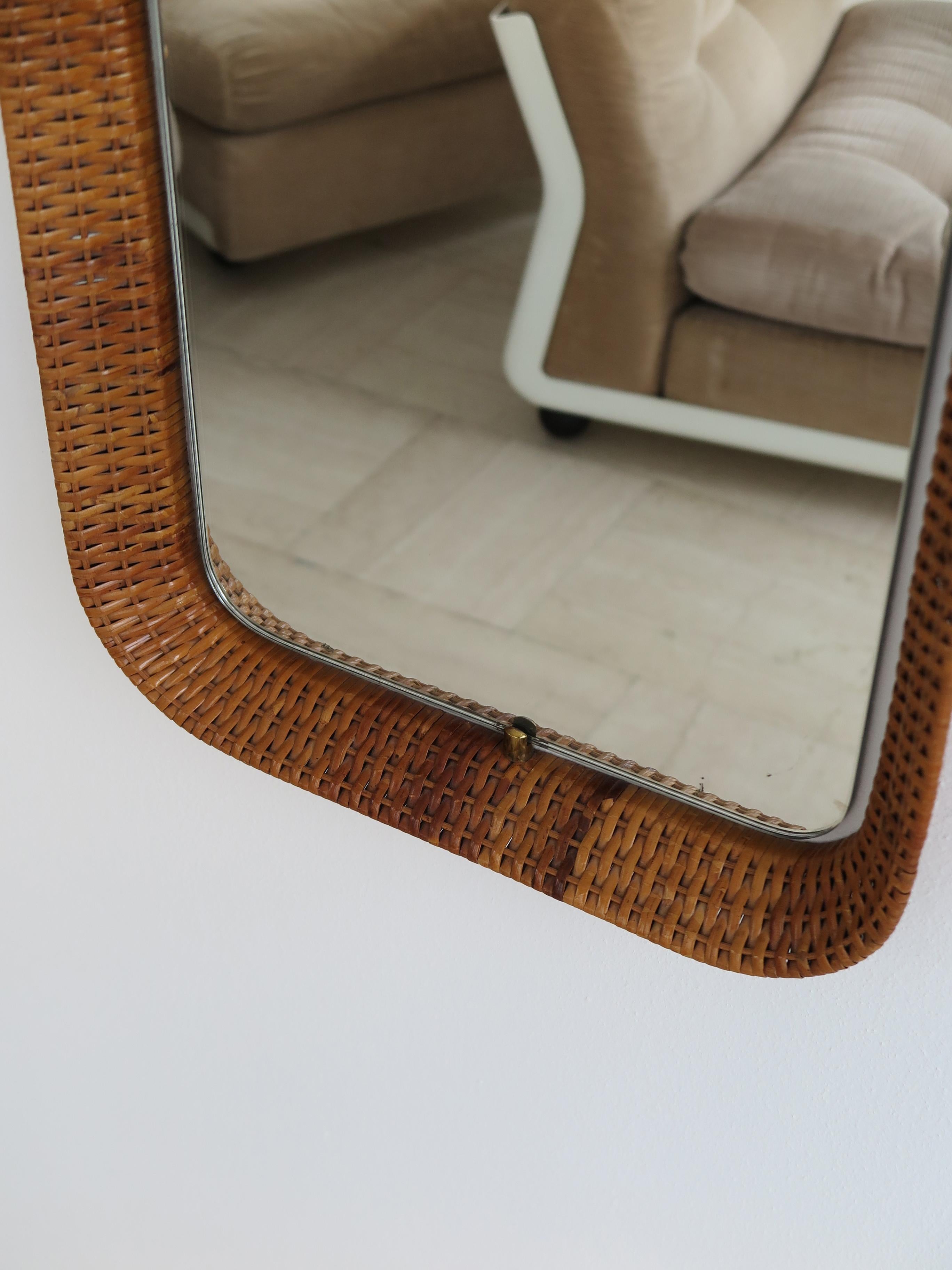 Brass Italian Midcentury Wall Mirror with Bamboo Frame, 1960s For Sale