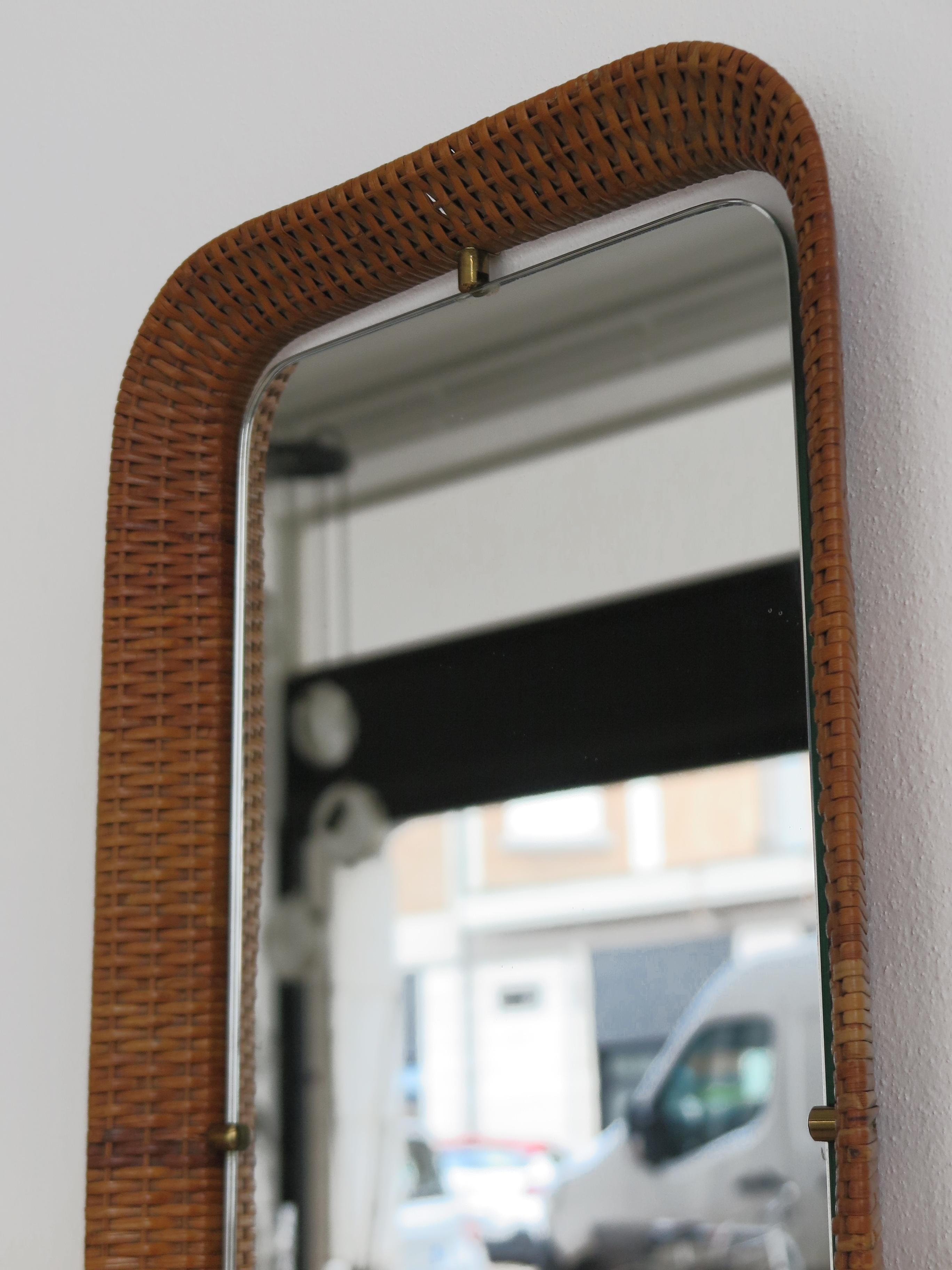 Italian Midcentury Wall Mirror with Bamboo Frame, 1960s For Sale 1