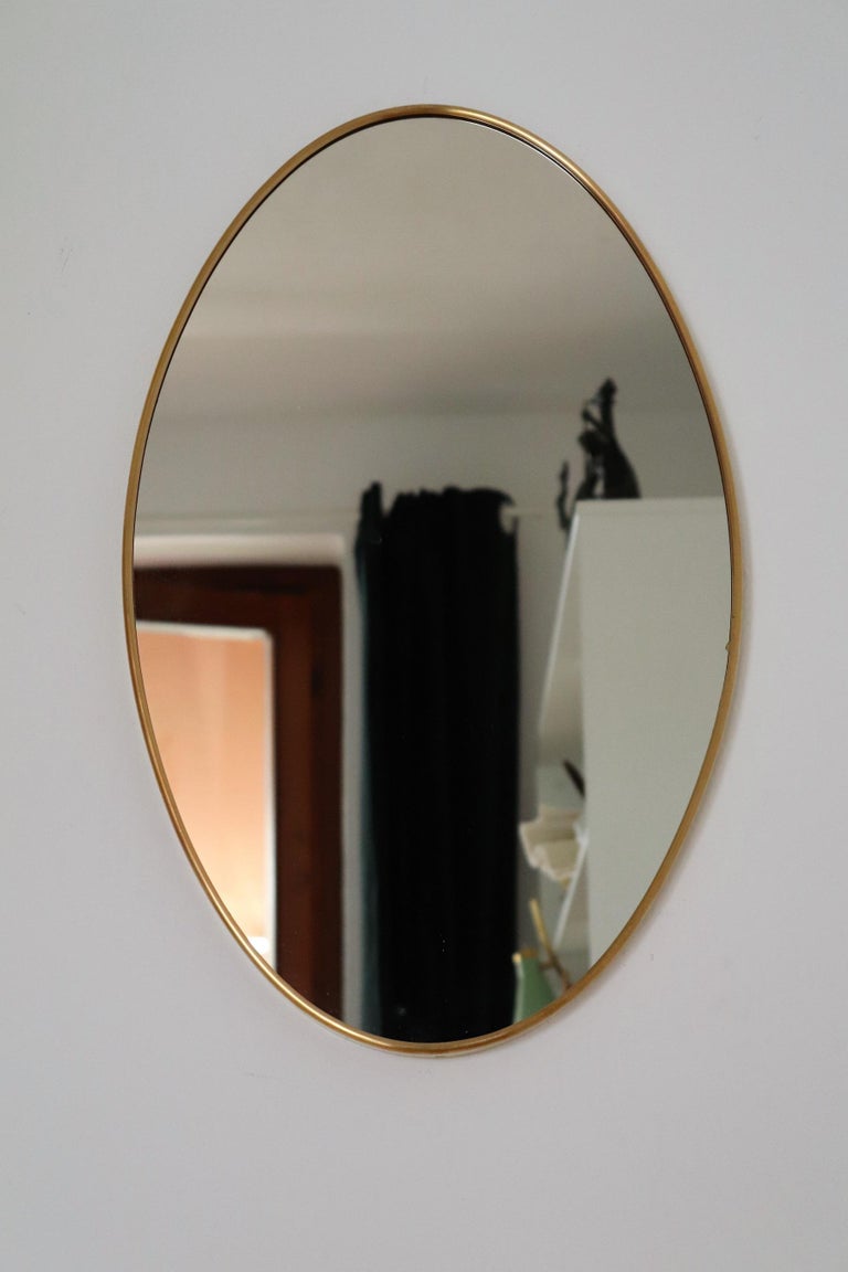 Italian Midcentury Wall Mirror with Brass Frame, 1950s 2