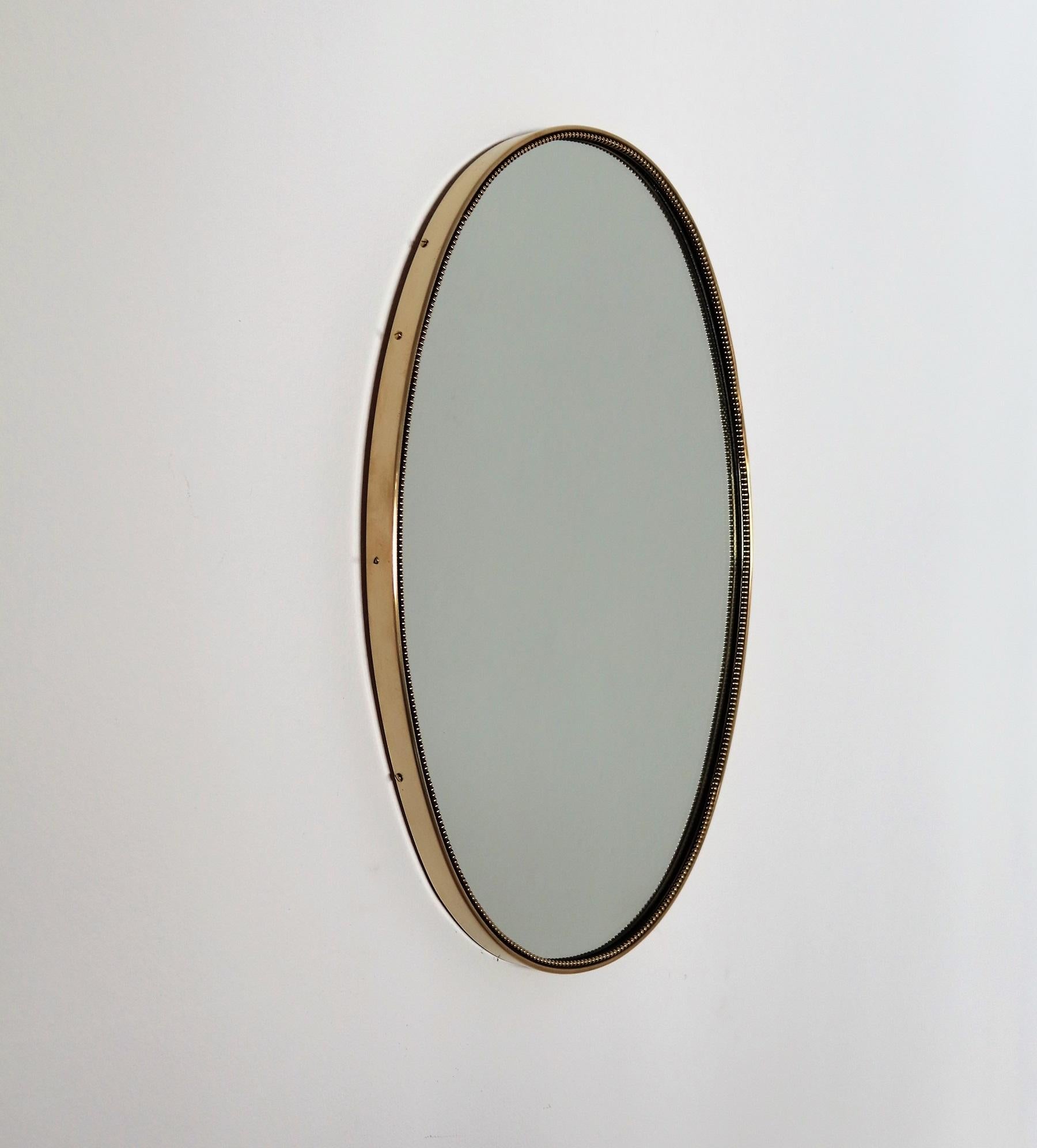 Italian Midcentury Wall Mirror with Brass Frame and Decor, 1960s 3