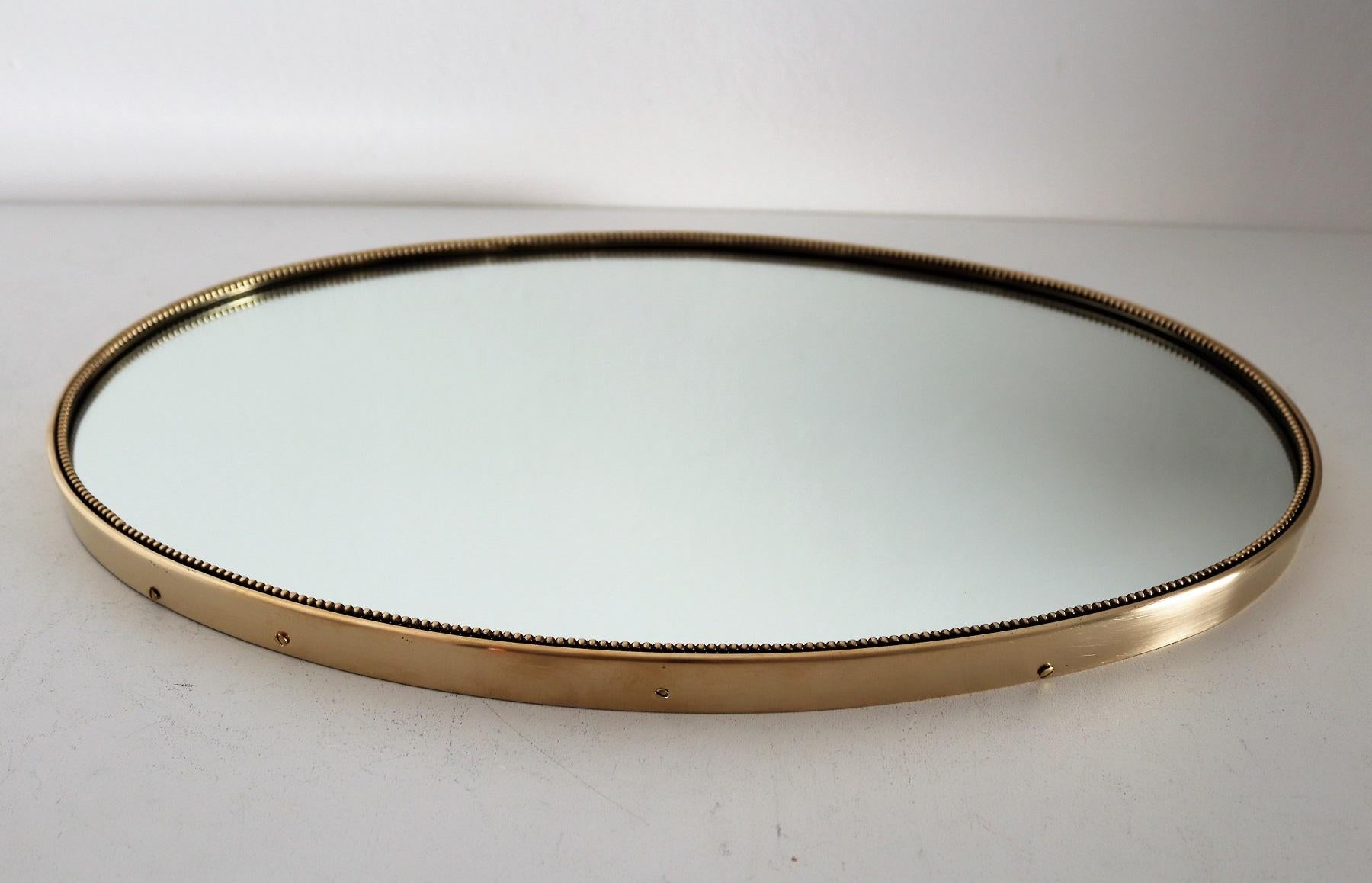 Italian Midcentury Wall Mirror with Brass Frame and Decor, 1960s 4