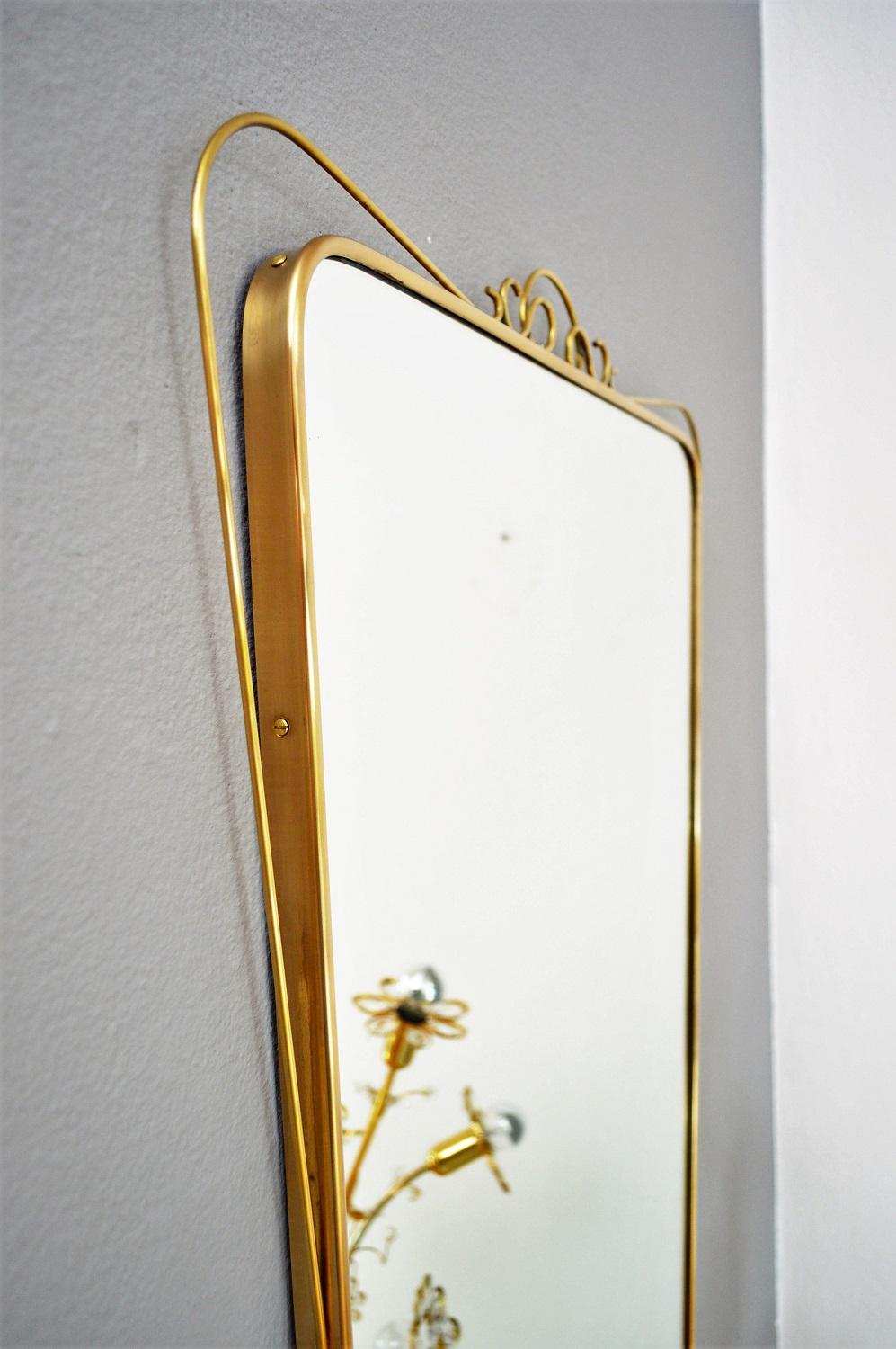 Italian Midcentury Wall Mirror with Brass Frame and Decor, 1950s 6
