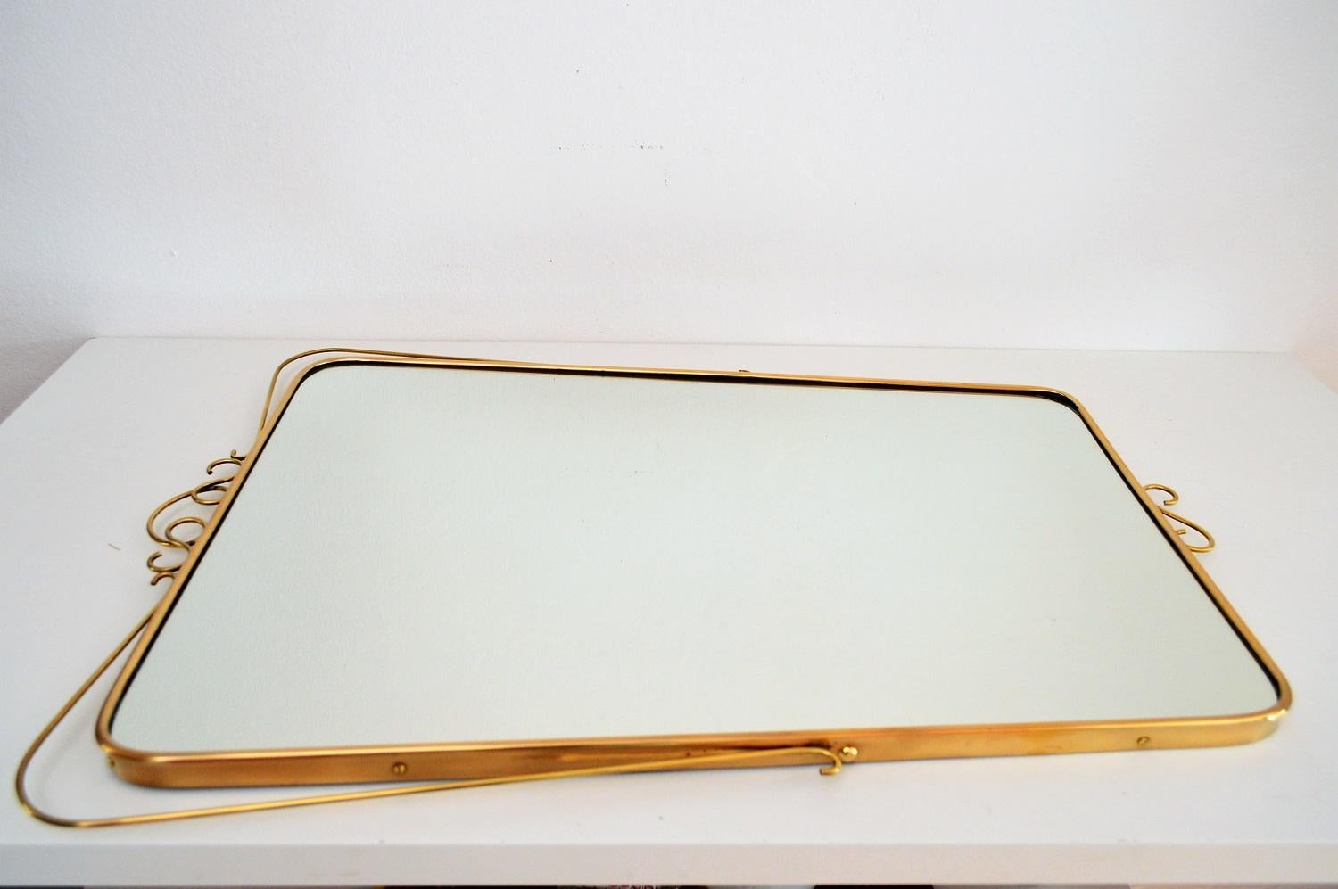 Italian Midcentury Wall Mirror with Brass Frame and Decor, 1950s 7