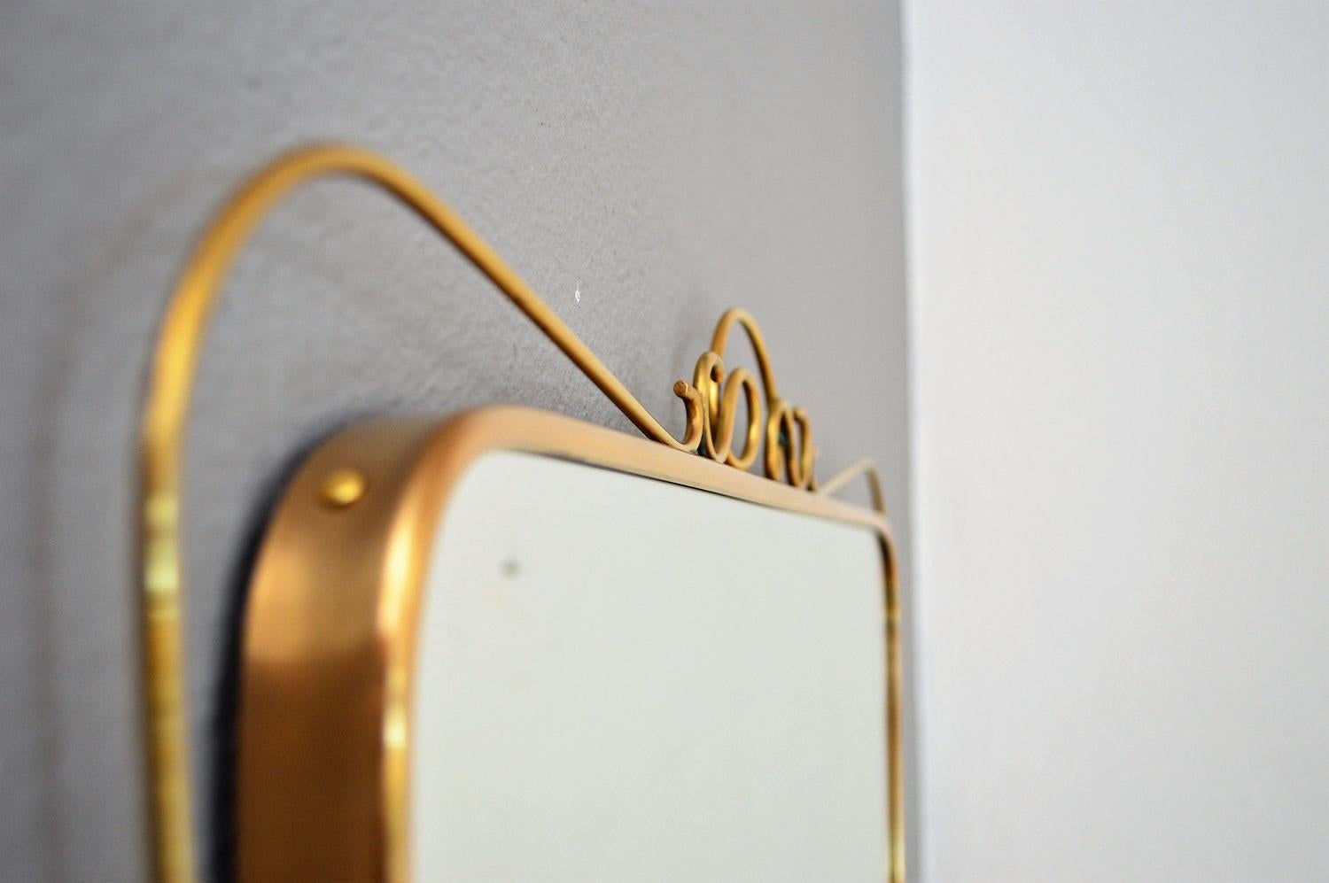 Italian Midcentury Wall Mirror with Brass Frame and Decor, 1950s 4