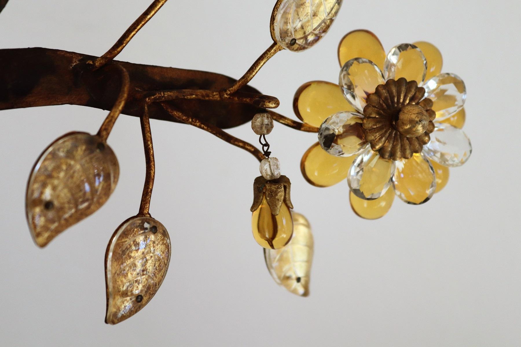 Italian Midcentury Wall Sconce with Murano Crystal Flowers by Banci, 1970s 8