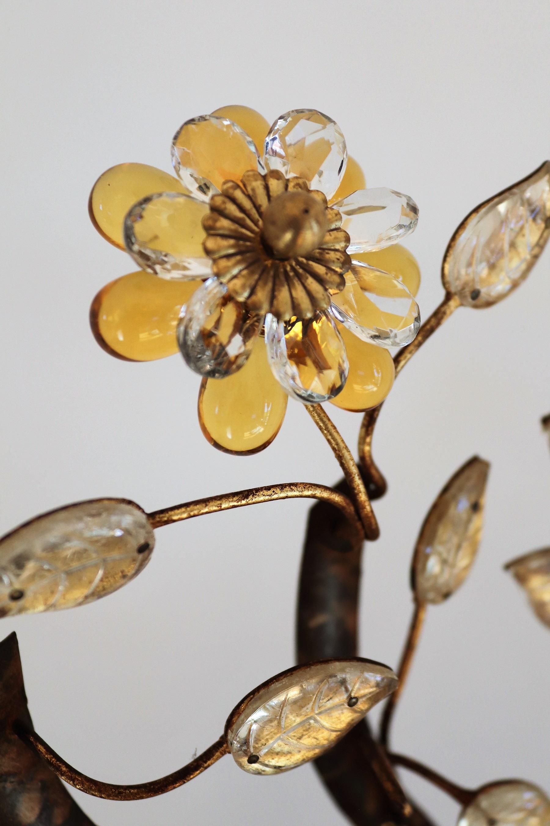 Italian Midcentury Wall Sconce with Murano Crystal Flowers by Banci, 1970s 9