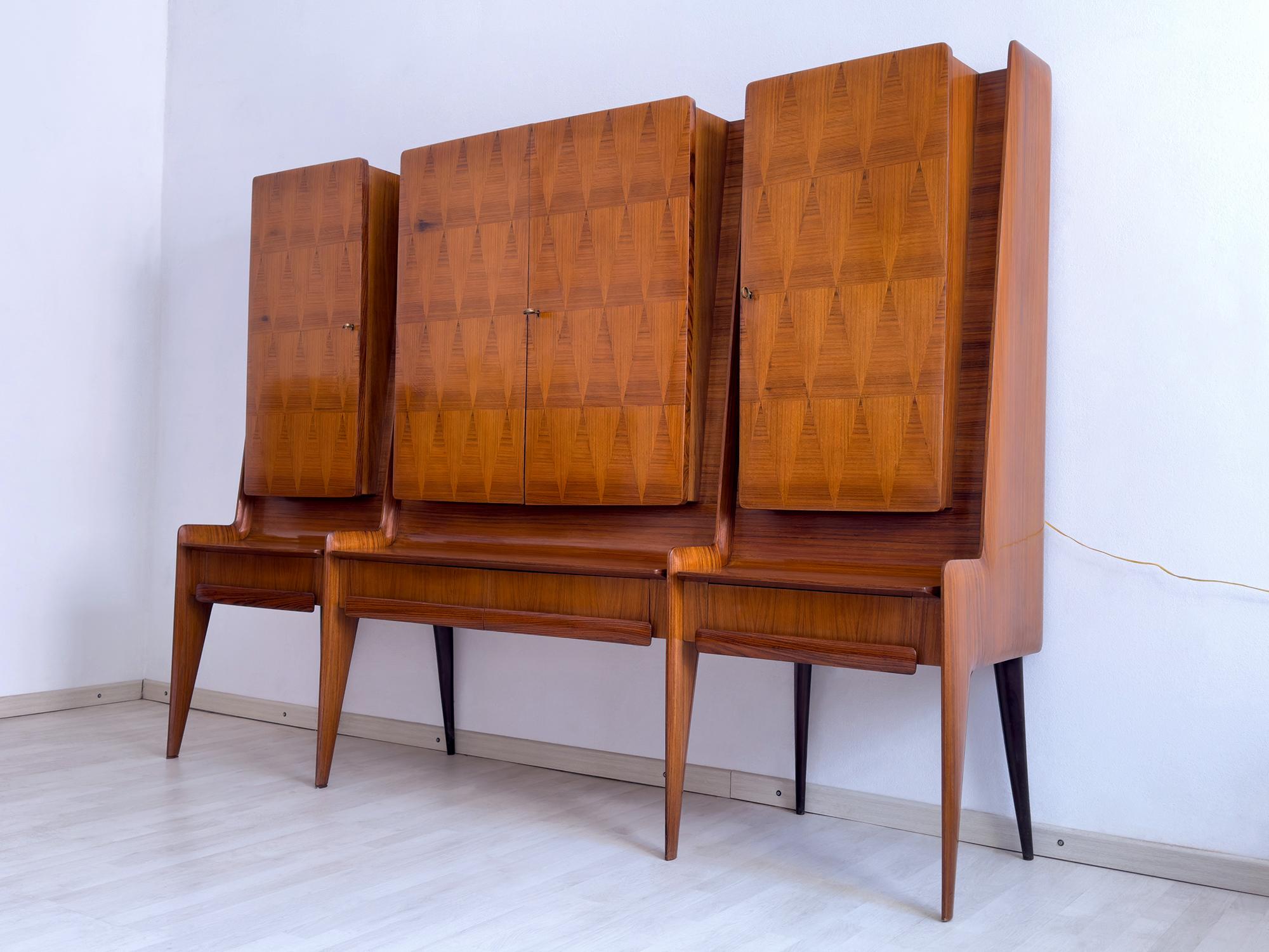 Glass Italian Mid-Century Sideboard with Dry Bar by La Permanente Mobili Cantù, 1950s