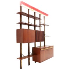 Italian Midcentury Wall Unit with Red Lamp, 1950s