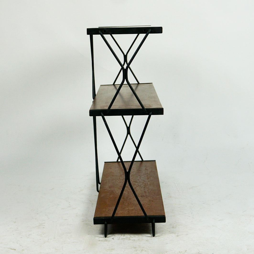 Mid-20th Century Italian Midcentury Walnut and Blackened Steel Bookcase or Rack by ISA Bergamo