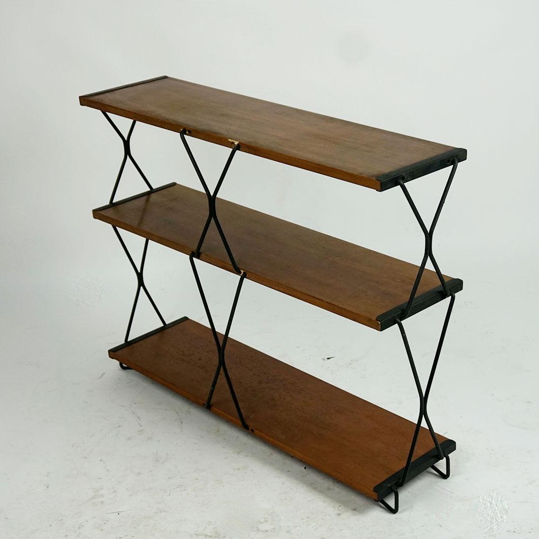 Italian Midcentury Walnut and Blackened Steel Bookcase or Rack by ISA Bergamo 1