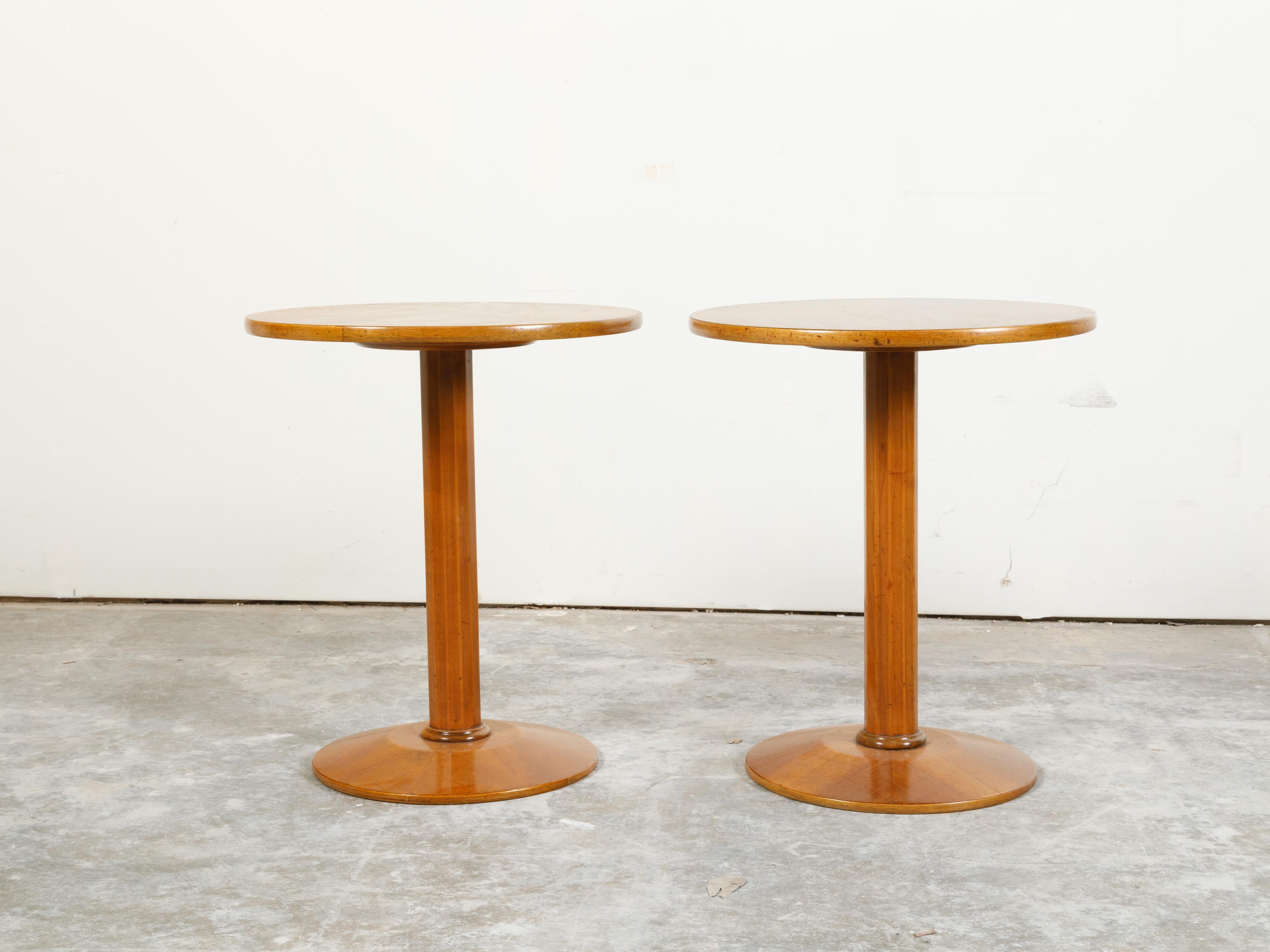 Italian Midcentury Walnut Drinks Tables with Quarter-Veneered Tops, Sold Each In Good Condition In Atlanta, GA