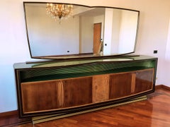 Italian Midcentury Walnut Long Sideboard with Mirror by Vittorio Dassi, 1950s