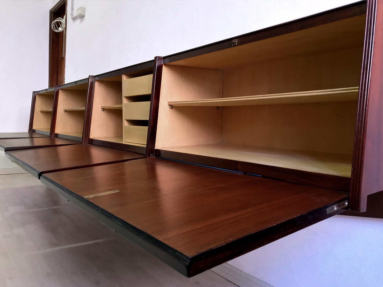 Italian Mid-Century Walnut Wall Mounted Sideboard Paolo Buffa style, 1950s 8