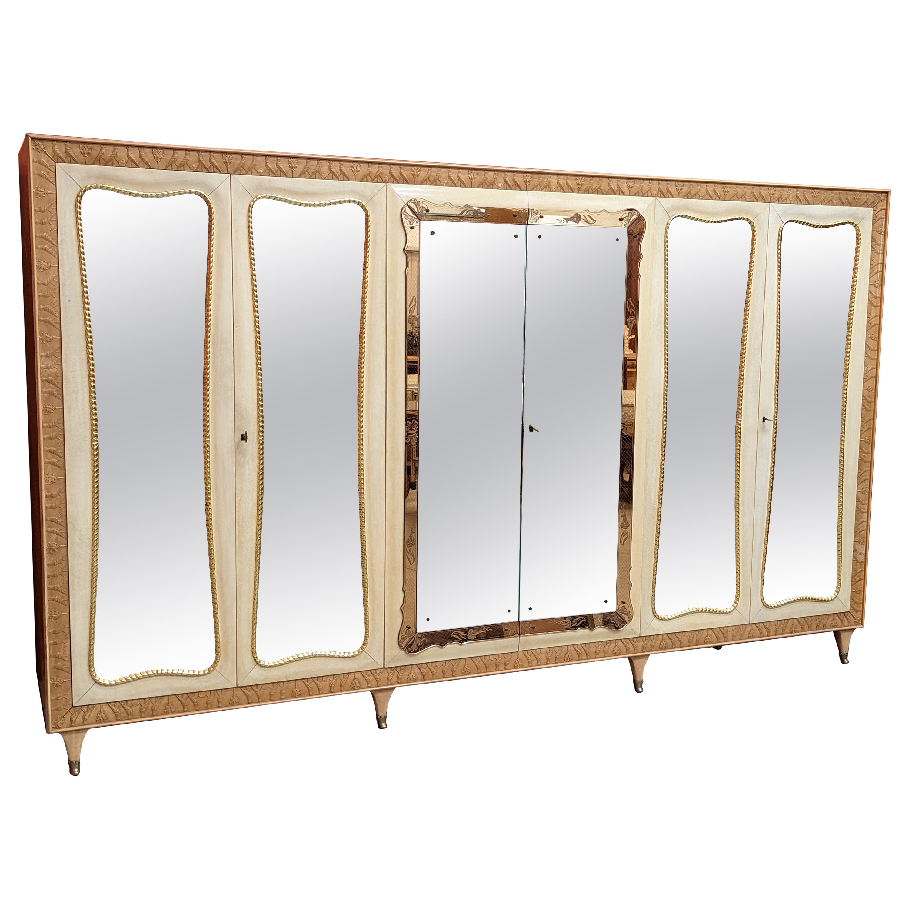 Italian Midcentury Wardrobe in Parchment by Pier Luigi Colli, 1950s