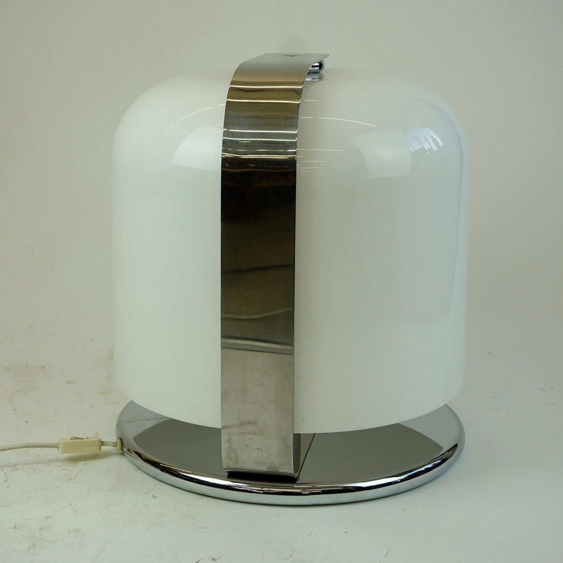 Acrylic Italian Midcentury White and Chrome Table Lamp Alvise by L. Massoni for Guzzini