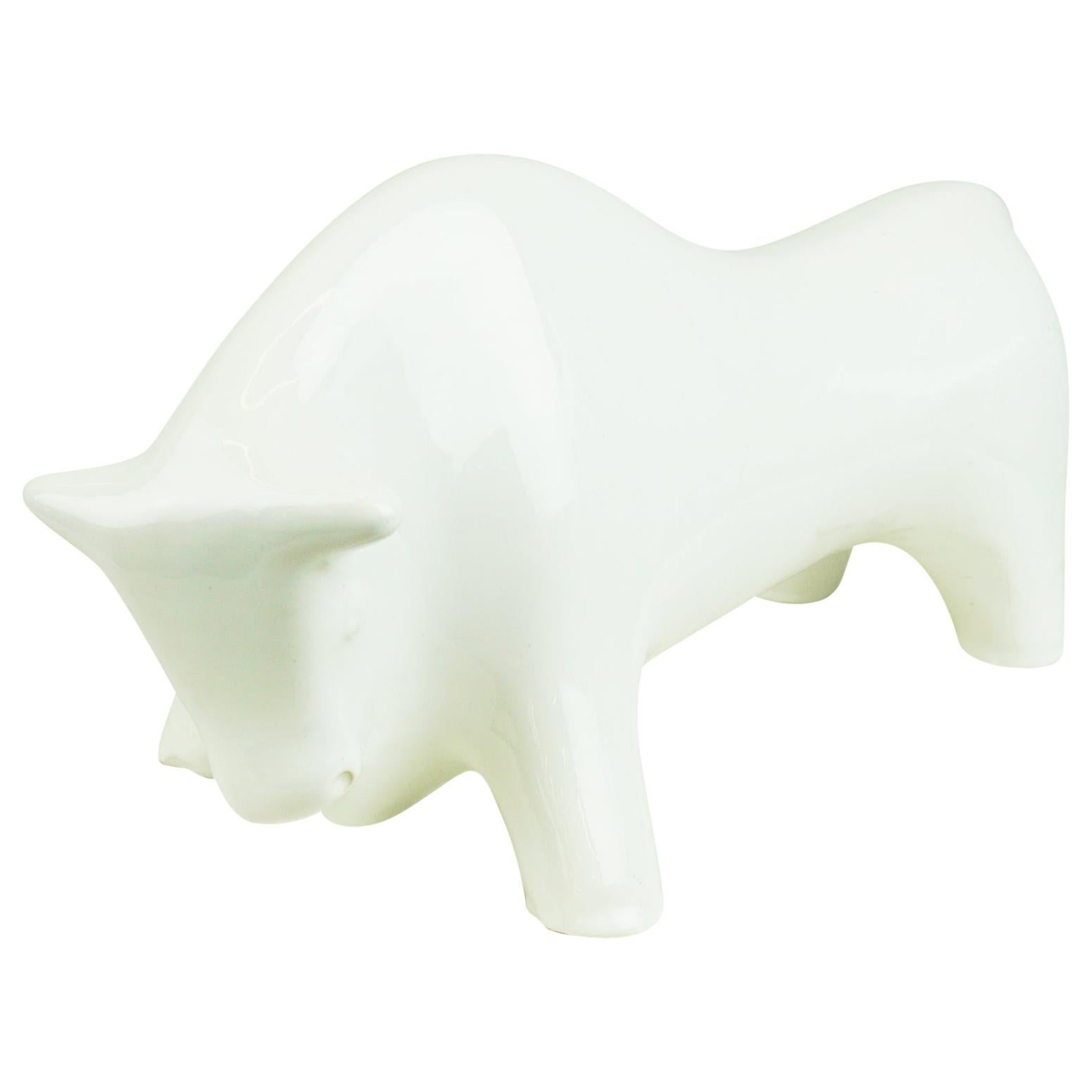 Italian Midcentury White Glazed Bull Designed by Aldo Londi for Bitossi
