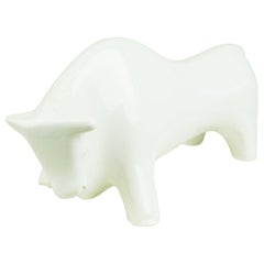 Italian Midcentury White Glazed Bull Designed by Aldo Londi for Bitossi