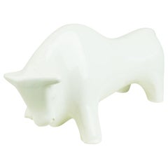 Vintage Italian Midcentury White Glazed Bull Designed by Aldo Londi for Bitossi