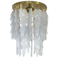Italian Midcentury White Murano Glass Chandelier by Mazzega, 1970s