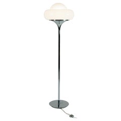 Italian Midcentury White Perspex, Glass and Chrome Floor Lamp by Harvey Guzzini
