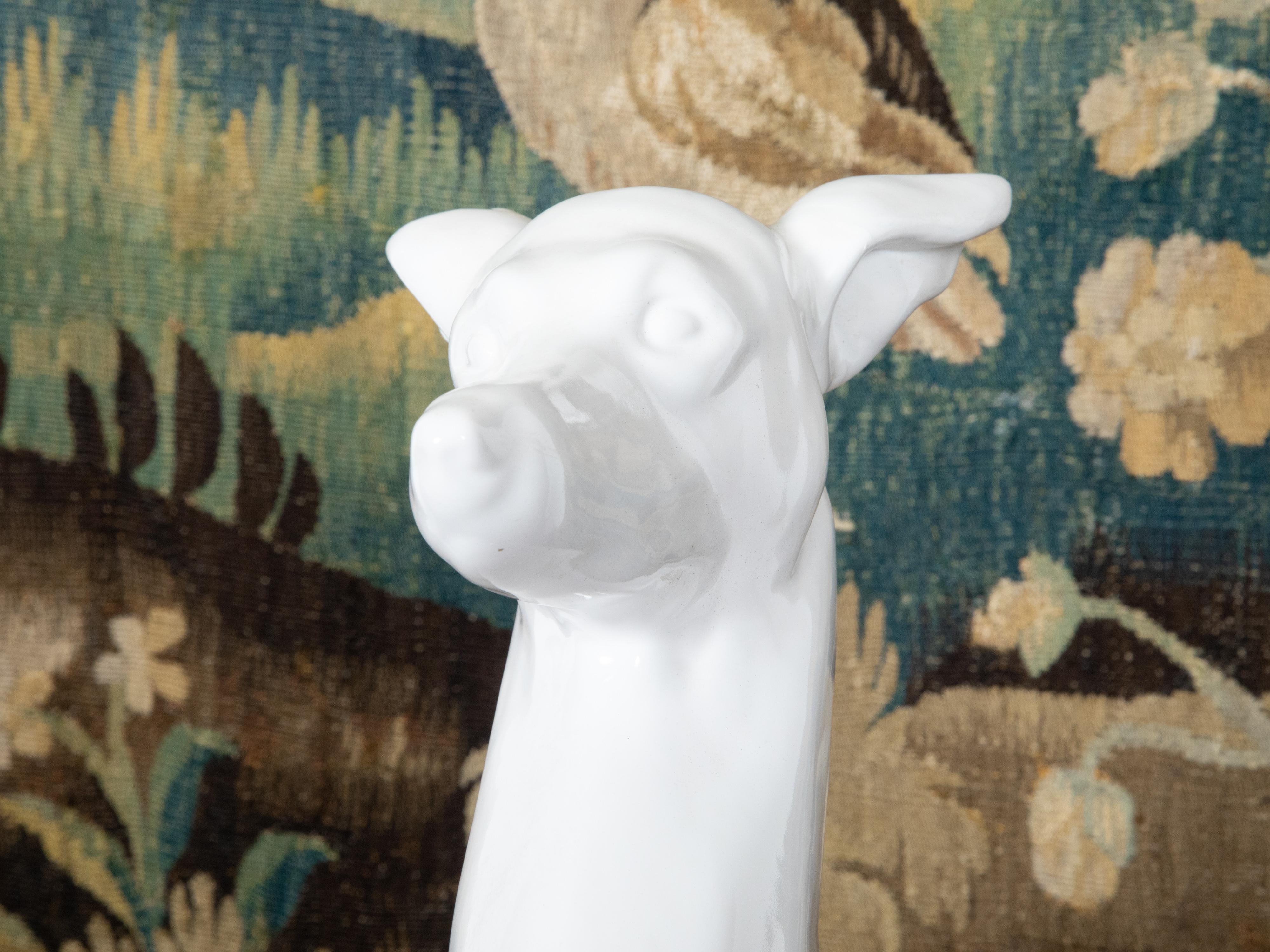 Italian Midcentury White Porcelain Dog Sculpture of a Sitting Greyhound 7