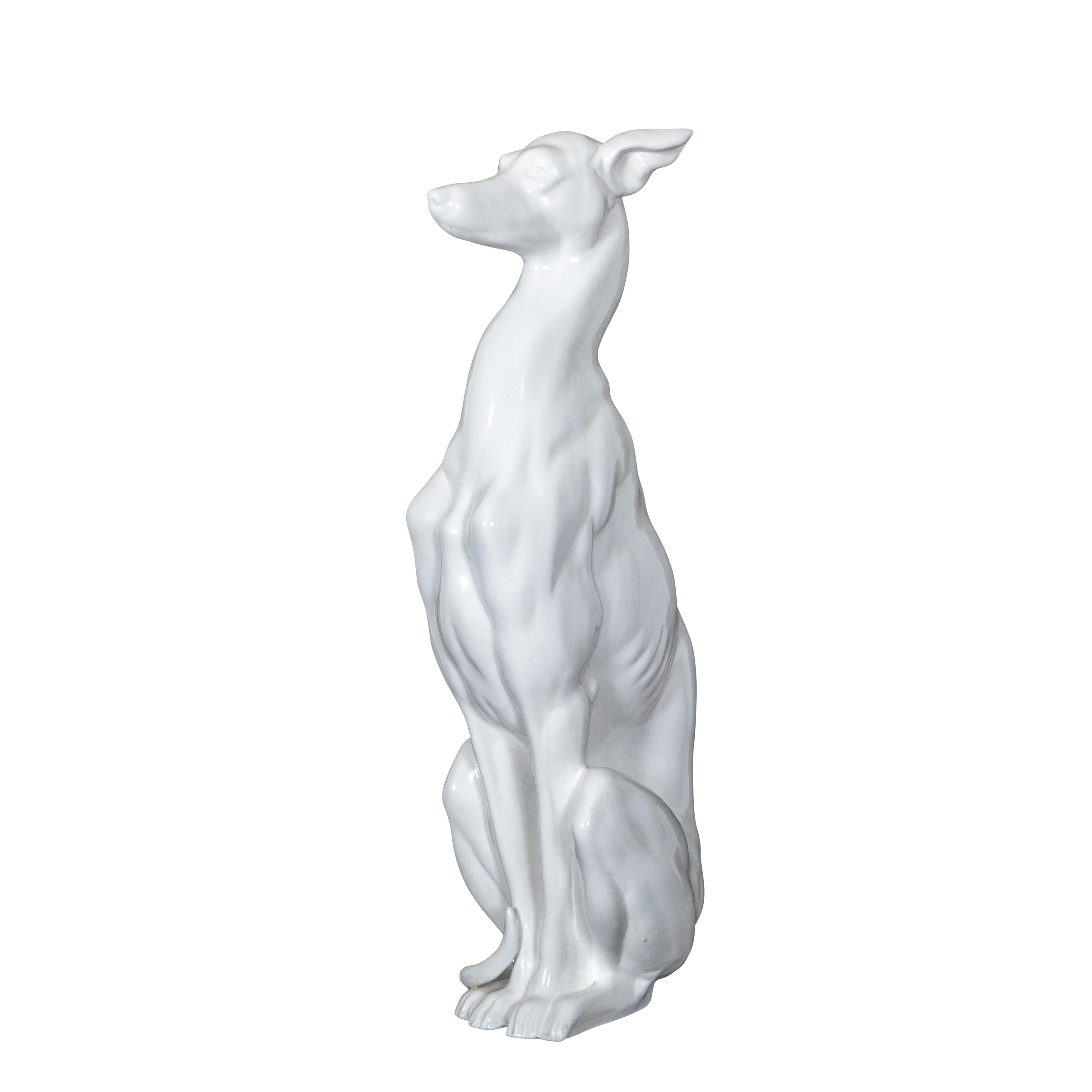 Italian Midcentury White Porcelain Dog Sculpture of a Sitting Greyhound 2