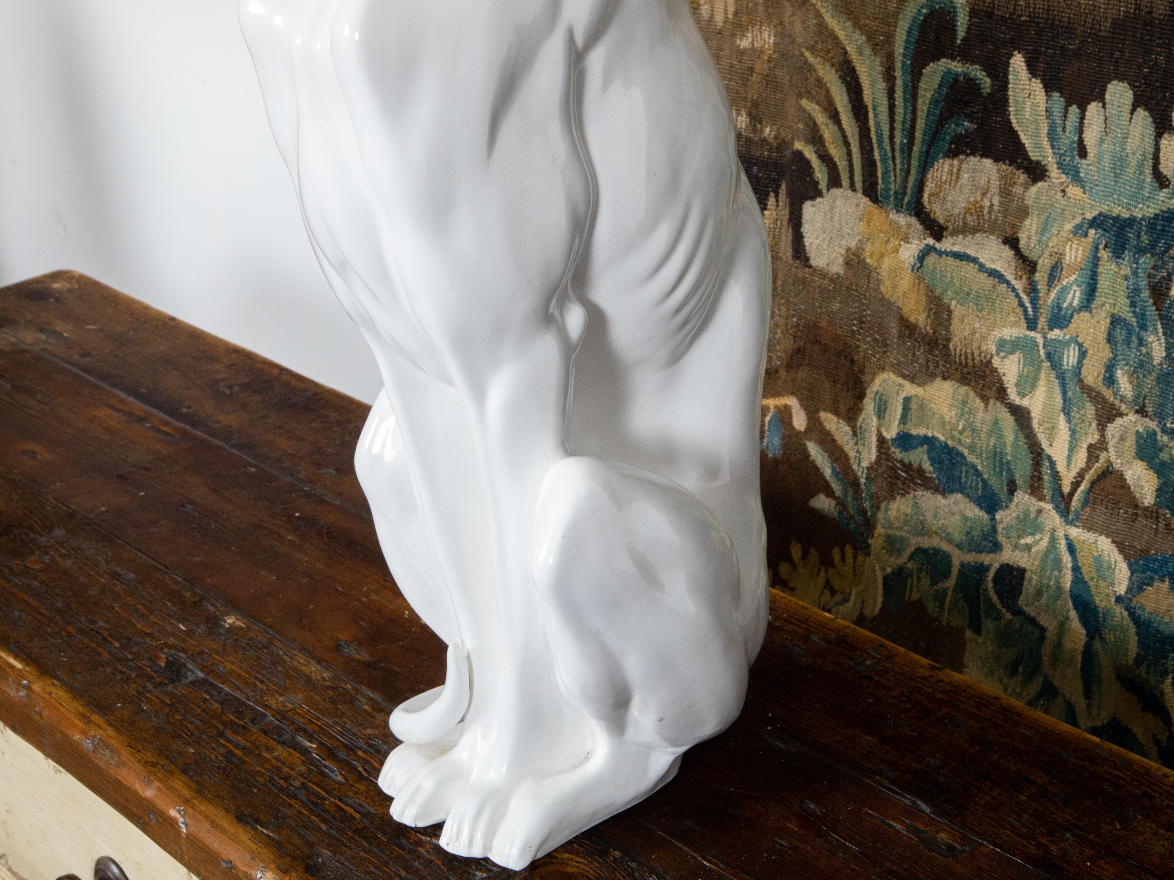 Italian Midcentury White Porcelain Dog Sculpture of a Sitting Greyhound 4