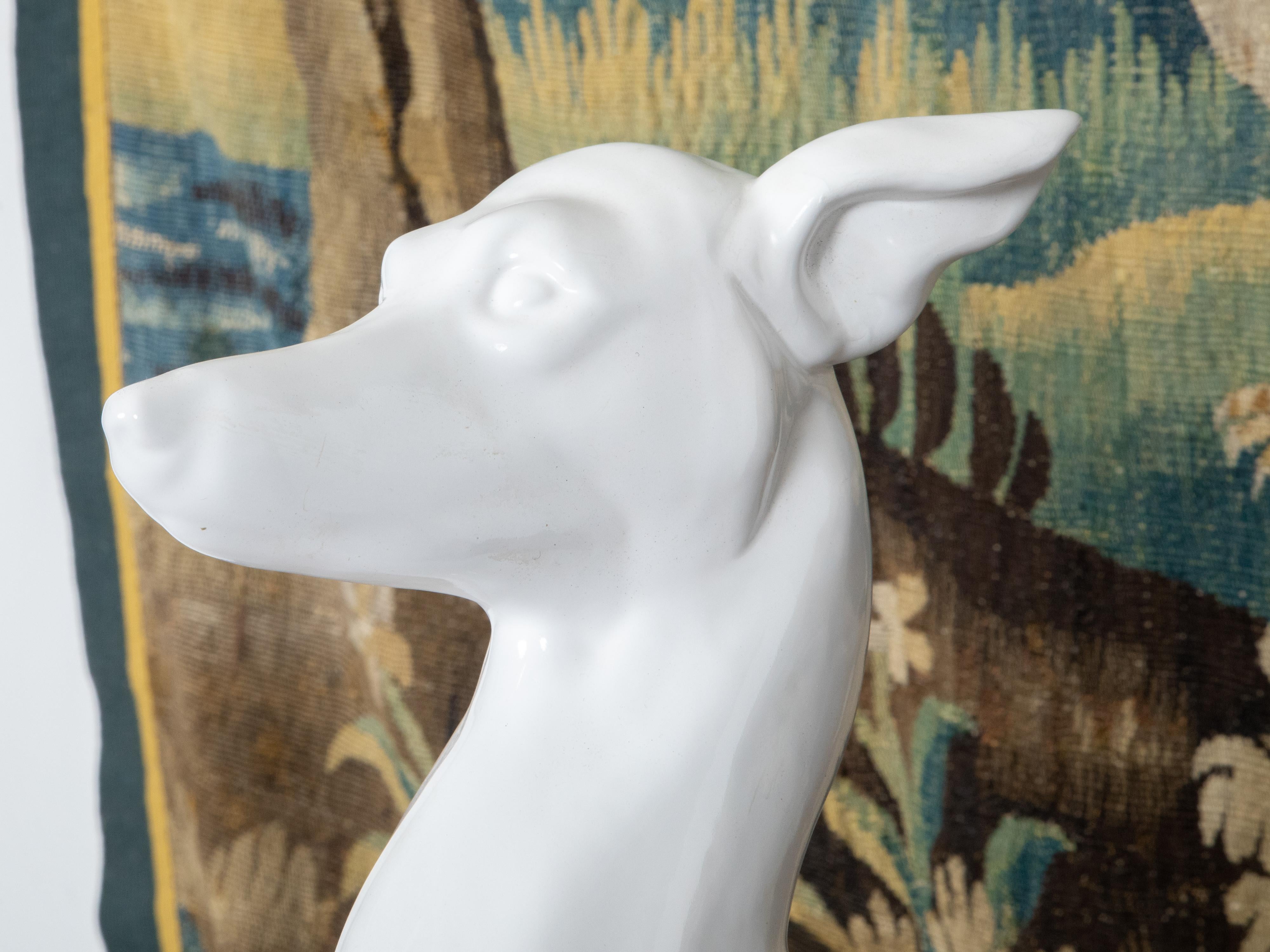Italian Midcentury White Porcelain Dog Sculpture of a Sitting Greyhound 5