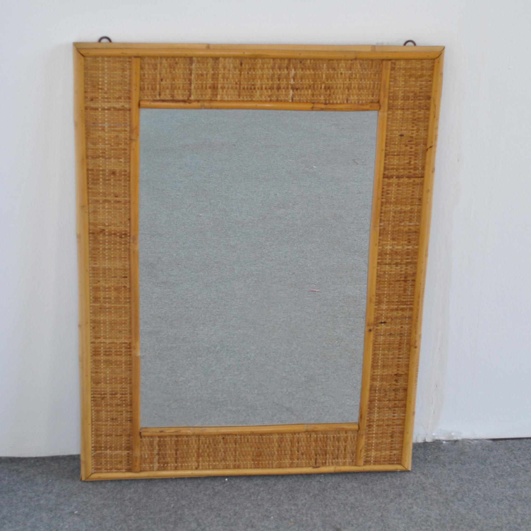 Bamboo Italian Midcentury Wicker Mirror Late 60's