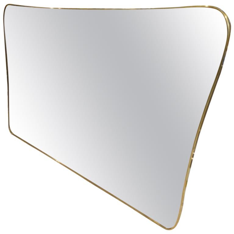 Italian Midcentury Wide Brass Mirror