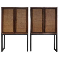 Italian Midcentury Wood Rattan Credenza Buffet Cabinet 1970s