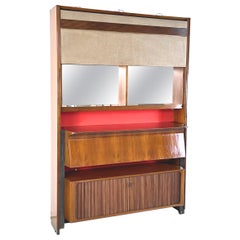 Vintage Italian Midcentury Wood Red Bar Cabinet by Osvaldo Borsani for Tecno, 1950s