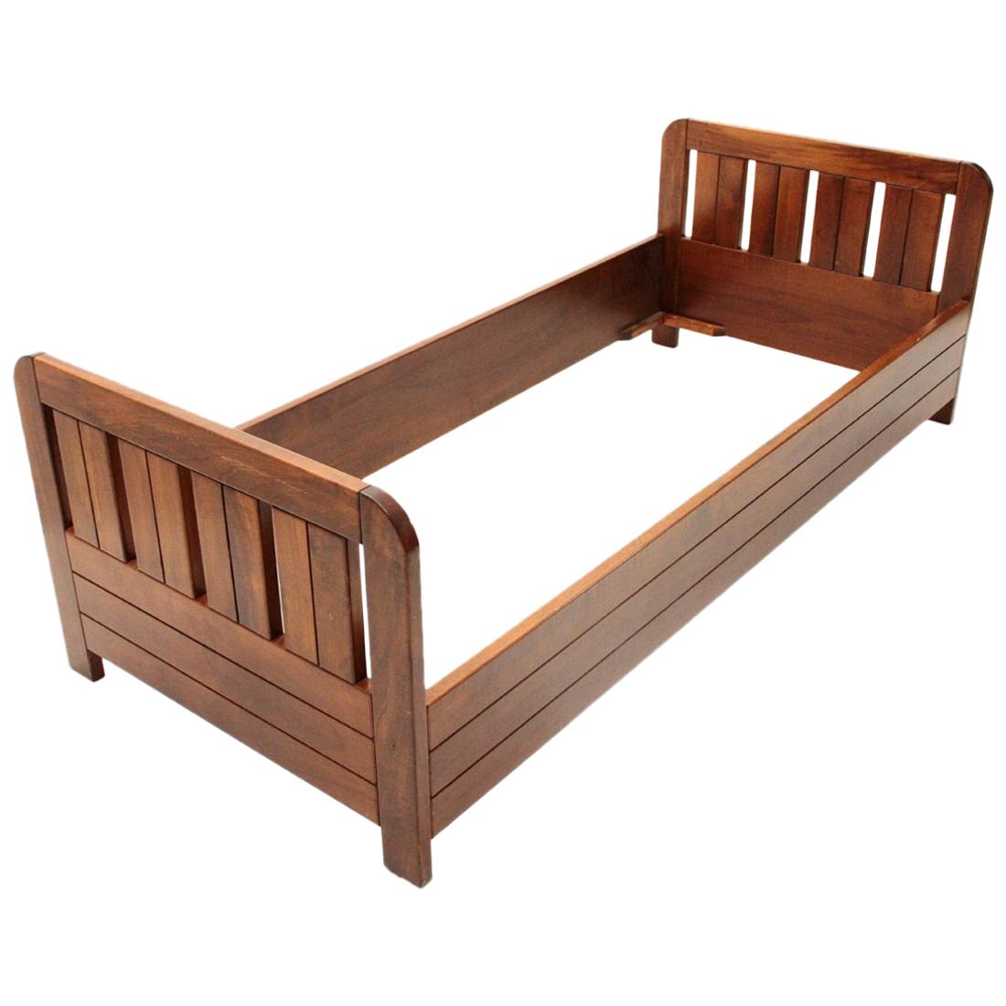 Italian Midcentury Wooden Single Bed, 1960s For Sale