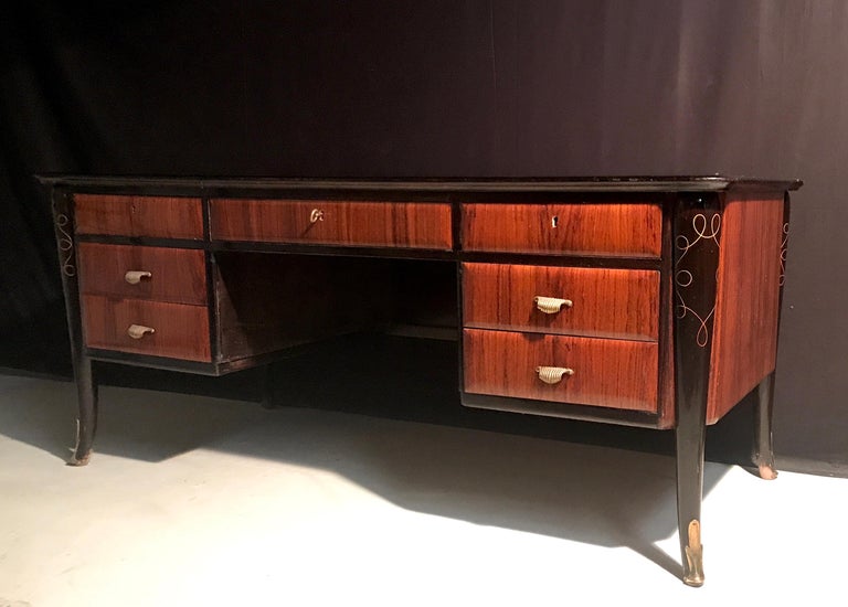 Wood Italian Midcentury Writing Desk Attributed to Paolo Buffa For Sale