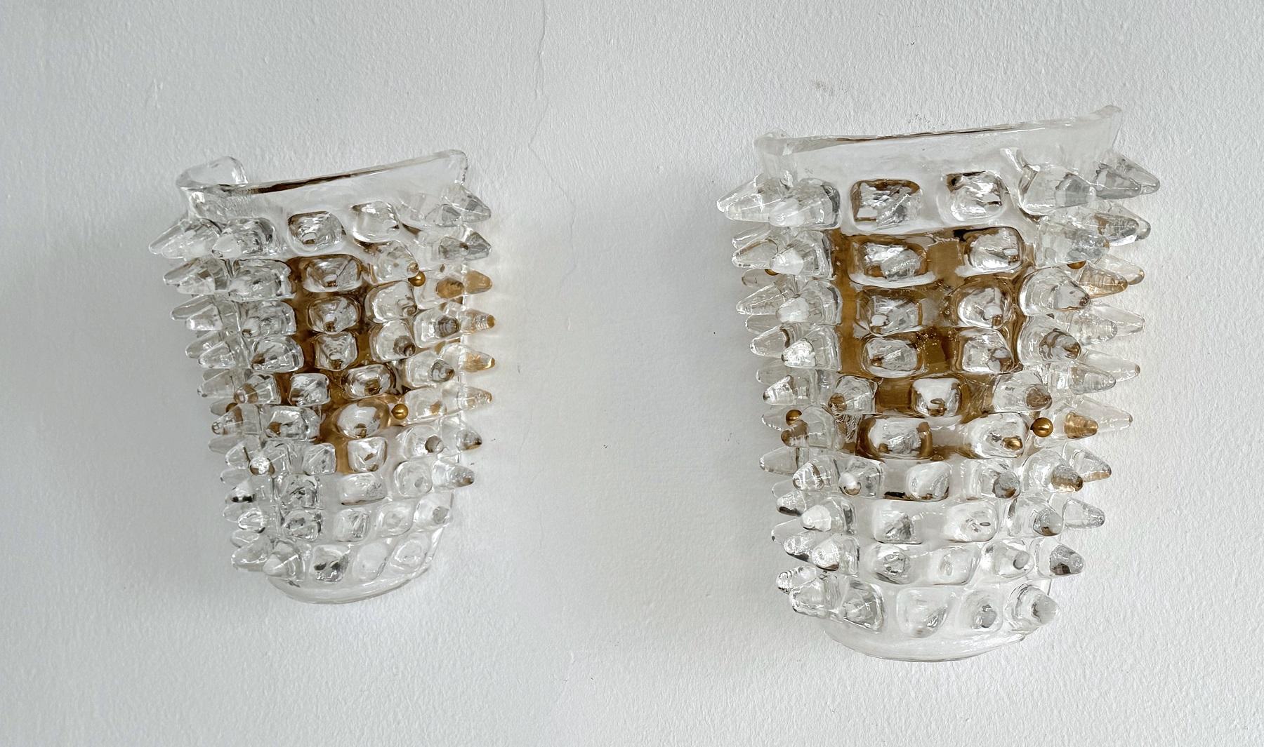 Paar 1990er Jahre Barovier Stil Rostrato Murano Glas Wandleuchten im Angebot 5