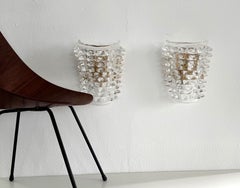 Pair 1990s Mid-Century Barovier Style Rostrato Murano Glass Wall Sconces
