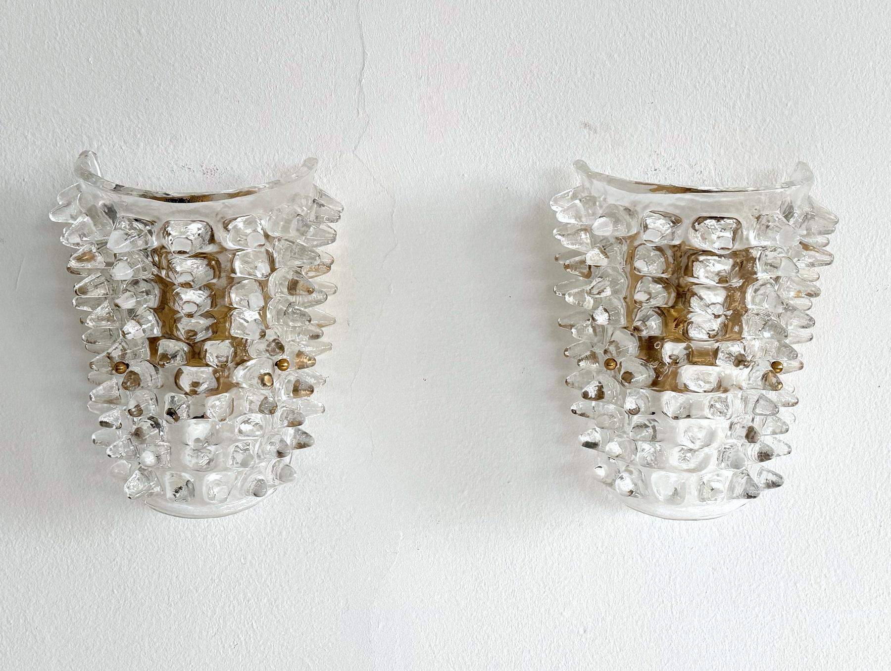 Paar 1990er Jahre Barovier Stil Rostrato Murano Glas Wandleuchten (Italienisch) im Angebot