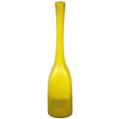 Italian Midcentury Yellow Corroso Glass Bottle Vase Attributed to Seguso, 1960s