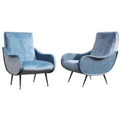 Italian Midcentury Zanuso Style Armchairs Velvet Heavenly Brass Part 1950s, Pair