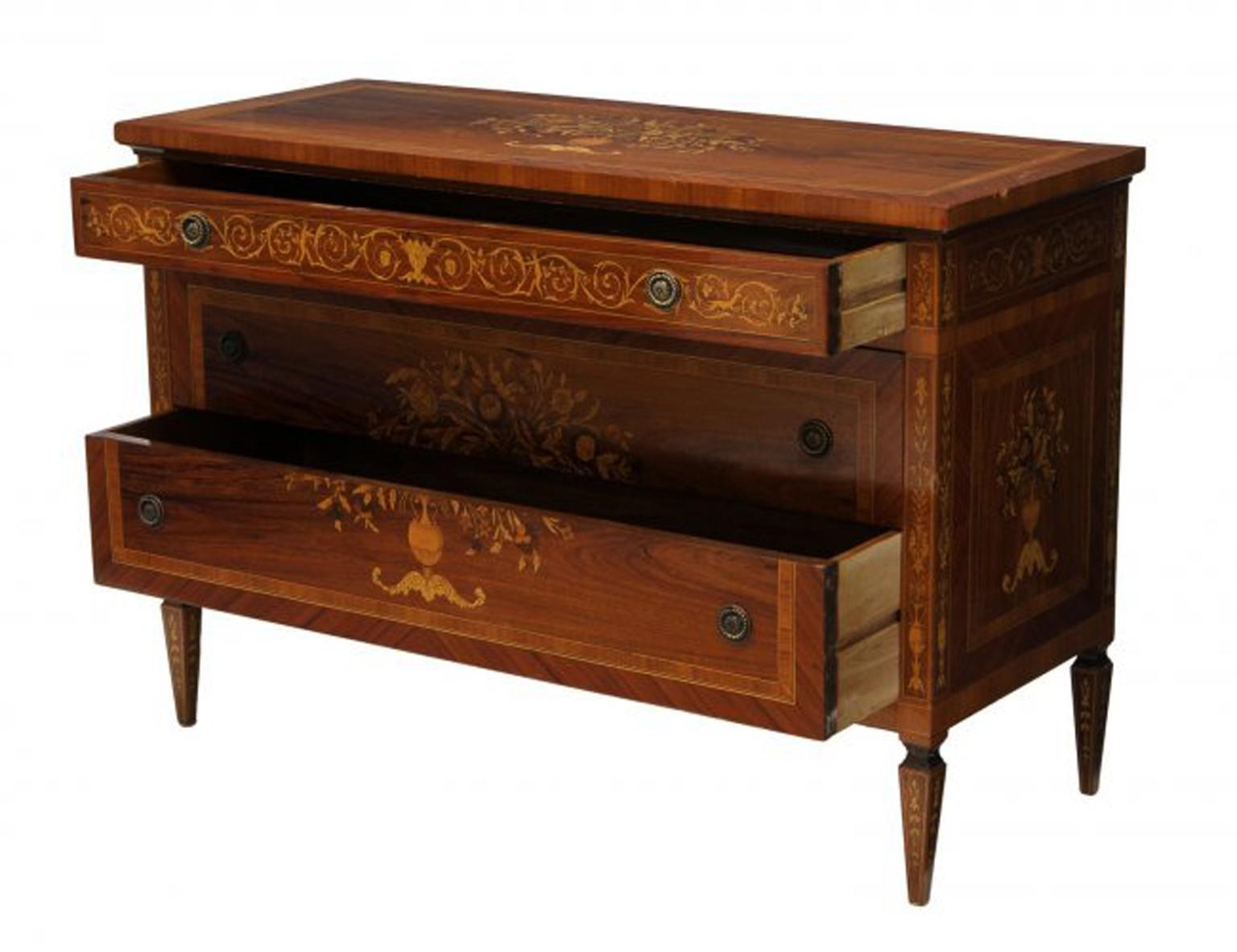 Carved Italian Milanese Maggiolini Style Inlaid Commode