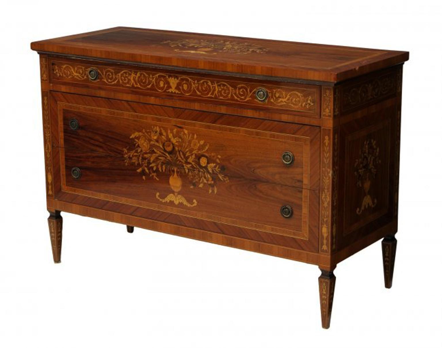 Italian Milanese Maggiolini Style Inlaid Commode In Good Condition In Cypress, CA